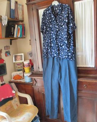N.2 pezzi:camicia blu+pantaloni tg. grandi(E 3/E 4