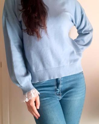 Maglione girocollo celeste taglia M/L
