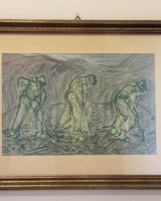 Quadro Pastello 1952 Ottorino Garosio Contadini