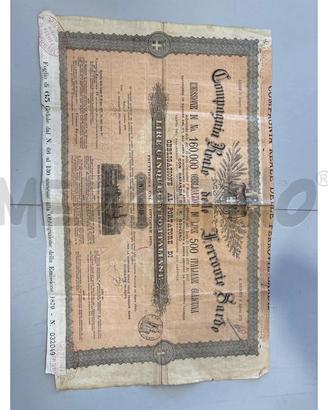 ANTICO DOCUMENTO OBBLIGAZIONE 500 LIRE 1879 REALE