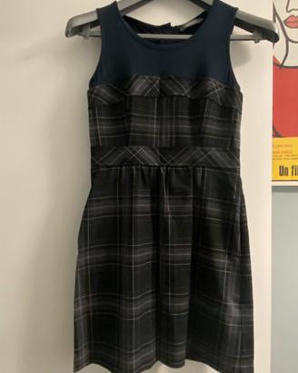 Vestito smanicato scozzese blu e grigio