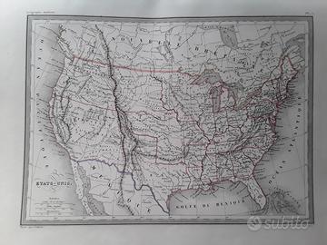 Carta geografica antica degli Stati Uniti