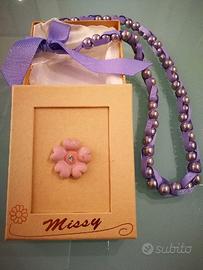 Collana lunga missy con nastro viola. nuova