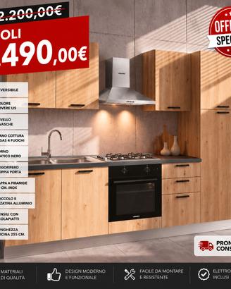Cucina 255cm Rovere + Elettrodomestici. 1490€