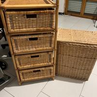 Mobiletto con cassetti e cesta in vimini