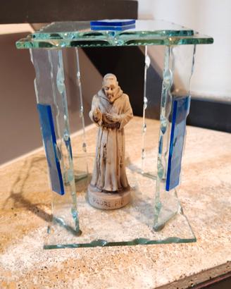 Statuina Padre Pio in teca di vetro artistico