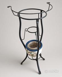 Portavaso alto in ferro battuto con vaso ceramica