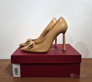 Decolletè con tacco, pelle, beige, Ferragamo, n.41