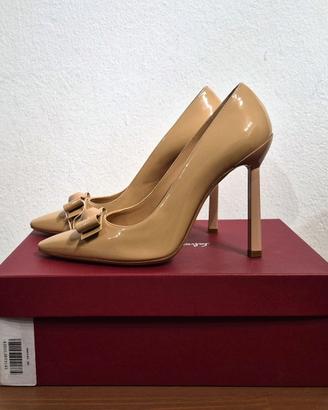 Decolletè con tacco, pelle, beige, Ferragamo, n.41