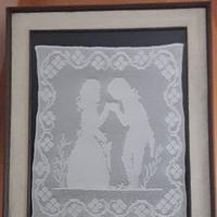 Uncinetto Fatto a mano con cornice antica cm 98x80