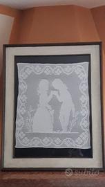 Uncinetto Fatto a mano con cornice antica cm 98x80