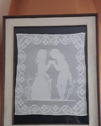 Uncinetto Fatto a mano con cornice antica cm 98x80