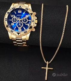 Orologio al quarzo in lega colore oro + Collana