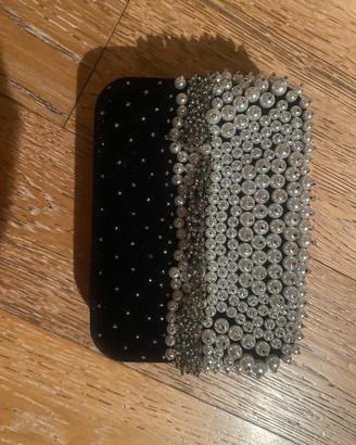 Borsa in velluto nero con perle applicate Pinko