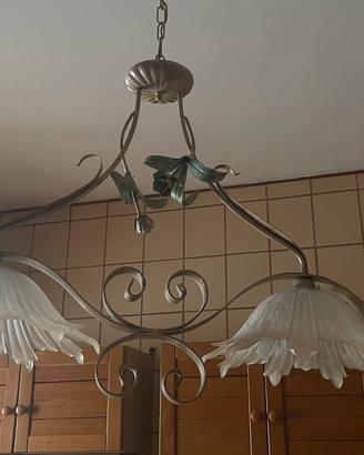 Lampadario bilanciere vintage in ferro battuto
