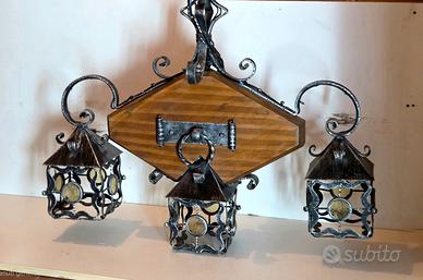 sospensione ferro e legno vintage 