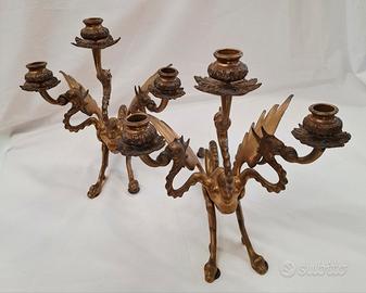 Coppia candelabri bronzo grifoni
