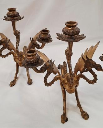 Coppia candelabri bronzo grifoni