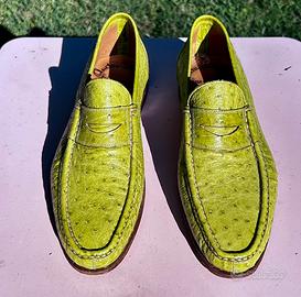 Santoni in pelle di struzzo verde penicillina