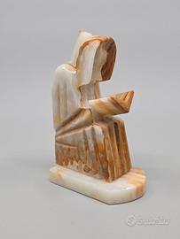 Scultura Di Santo Monaco Onice Striato Epoca '900