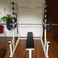 Panca pesi multifunzionale con manubrio e pesi