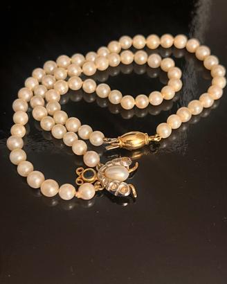 Collana vintage perle e oro 18 carati 750