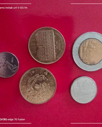 5 monete in lire italiane 1990/91/93