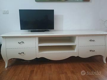 mobile sala porta TV barocco Shabby chic bianco