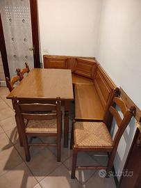 Tavolo allungabile 4 Sedie e Panca ad angolo legno
