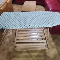 Tavolo da stiro in legno con ripiano