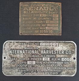 Targhette Placche Renault KZ anni 20-30