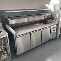 Banco frigo pizza per pizzeria con 3 porte e vetri