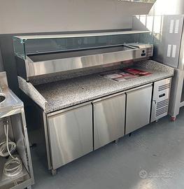 Banco frigo pizza per pizzeria con 3 porte e vetri