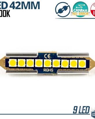 1 Lampadina LED SILURO 42mm C5W 9 LED 6500K Canbus