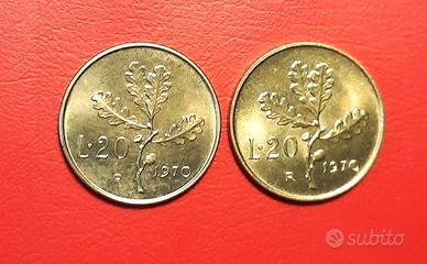 Varietà Republica Italiana 20 lire 1970 "P" no "R"