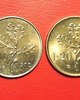 Varietà Republica Italiana 20 lire 1970 "P" no "R"