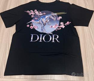 Dior maglietta nera dinosauro robot fiori di cilie