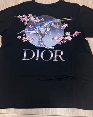Dior maglietta nera dinosauro robot fiori di cilie