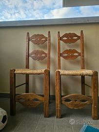 Coppia sedie legno e paglia
