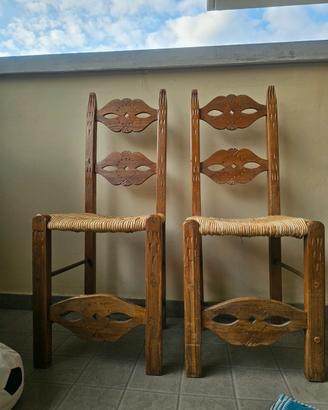Coppia sedie legno e paglia