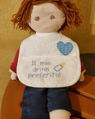 bavaglino Neonato ricamo punto croce 