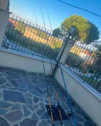 3 canne da pesca con mulinello Trote + Cavedani