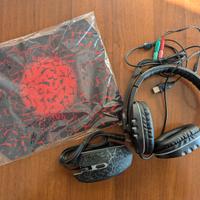 Set da Gaming per PC mouse, cuffie e tappetino