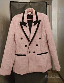 Blazer rosa a contrasto nero in Tweed 