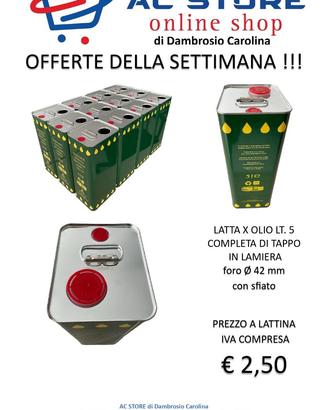 LATTA X OLIO LT. 5  COMPLETA DI TAPPO  IN LAMIERA