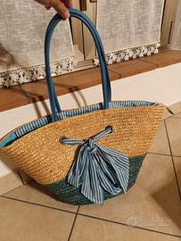 Borsa mare in paglia con fiocco blu SEGUE 