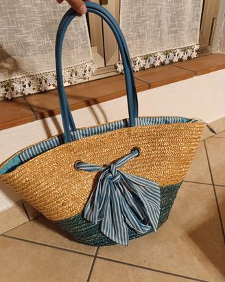 Borsa mare in paglia con fiocco blu SEGUE 