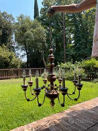 Lampadario Antico Primi '900 in Legno e Ferro