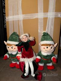Set 3 bambole decorative Natale in tessuto