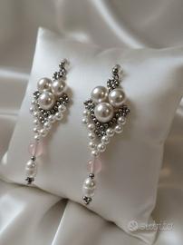 Orecchini stile retrò perle di fiume quarzo rosa